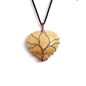 Natural Yellow Aventurine Tree Of Life Heart Shaped Y Pendant For Men And Women
