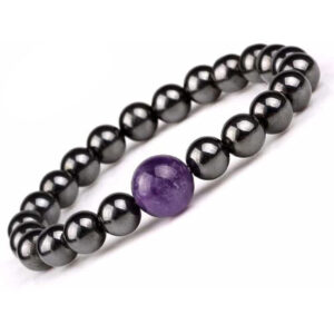 Hematite & Amethyst Crystal Stretch Bracelet For Men And Women