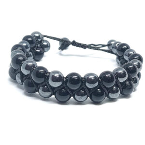 Black Obsidian And Hematite Double Layered Crystal Bracelet For Reiki And Chakra Healing