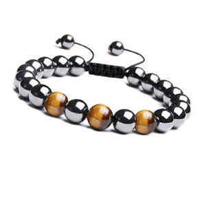 Natural Tiger Eye And Hematite Crystals Stretch Adjustable Bracelet For Men And Women