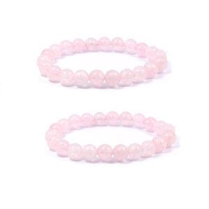 Set Of 2 Rose Quartz Crystal Stretch Bracelet For Men And Women