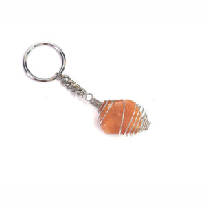 Natural Orange Calcite Crystal Tumble Key Chain Key Ring For Chakra And Reiki Healing