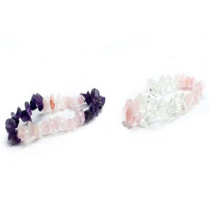 Pair Of 2 Bracelets Of Amethyst & Rose Quartz And Clear Quartz Chips Crystal Stretch Bracelet For Men And Women