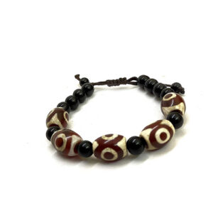 Tibetan Buddhist Auspicious 3 Eyed Red And White Dzi Bracelet For Women And Men