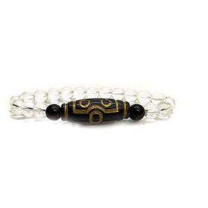 Tibetan Buddhist Auspicious Dzi Bead With Natural Clear Quartz Stretch Bracelet For Protection