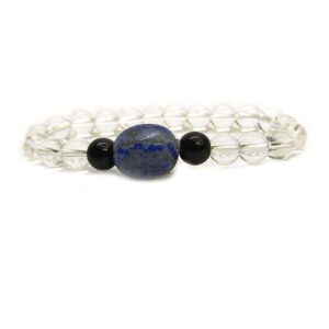 Natural Lapis Lazuli Tumble Black Onyx And Clear Quartz Stretch Crystal Bracelet For Men And Women