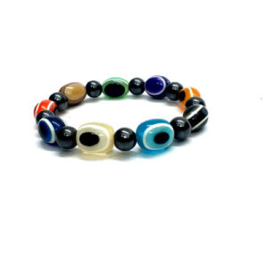 Evil Eye Multi Color Oval Beads Stretch Bracelet For Protection And Luck