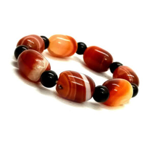 Red Sulemani Hakik Agate Tumbled Bead And Black Onyx Stretch Bracelet Men And Women