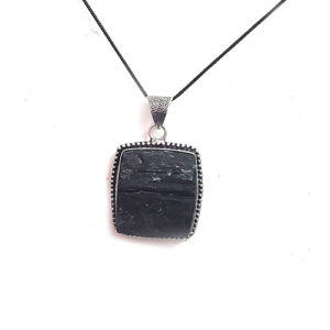 Natural Black Tourmaline Raw Rough Square Crystal Pendant For Men And Women