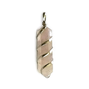 Natural Rose Quartz Crystal Wire Wrapped Pencil Pendant For Men And Women