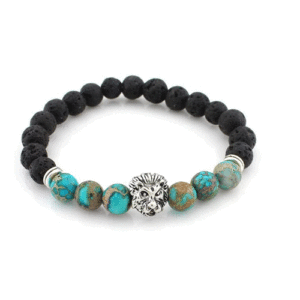 Lava Volcanic Beads And African Turquoice Crystal With Lion Head Protection Lucky Charm For Men And Women