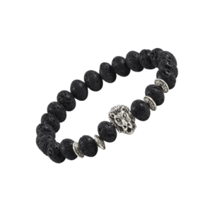Natural Lava Volcanic Oil Diffuser Bracelet With Lion Leo Sign Simha Rashi Metal Charm Bracelet For Men And Women