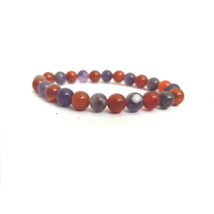 Natural Amethyst And Red Onyx Crystal Shaped Stretch Bracelet For Men And Women