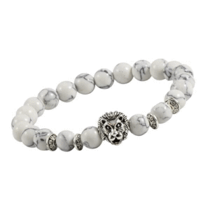 Natural Crystal Howlite Lion Leo Sign Simha Rashi Charm Bracelet For Men And Women