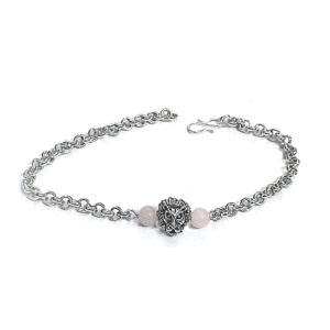 Natural Rose Quartz Lion Head Protection Charm Crystal Bracelet For Men And Women