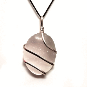Natural Selenite Oval Wire Wrap Crystal Pendant For Men And Women