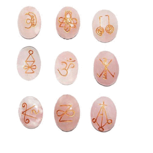Natural Rose Quartz Karuna Reiki Nine 9 Symbol Engraved Crystal Set For Reiki Healing