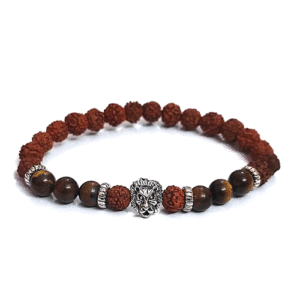 Natural Tiger Eye Crystal And Rudraksha With Lion Head Protection Lucky Charm Crystal Bracelet For Men And Women