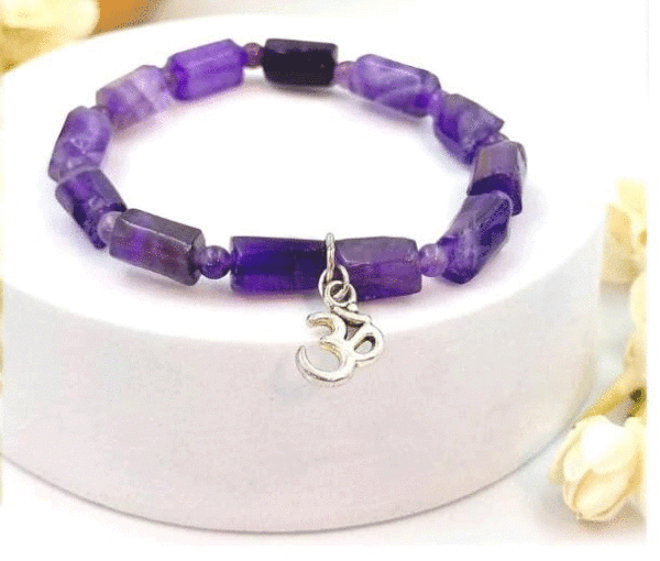 Amethyst Aum ॐ Lucky Charm Protection Crystal Bracelet - Image 2