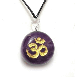 Natural Amethyst Crystal Aum Om Symbol Engraved Tumbled Shaped Pendant