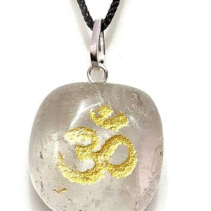 Natural Clear Quartz Crystal Aum Om Symbol Engraved Tumbled Pendant
