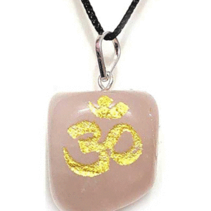 Natural Rose Quartz Crystal Aum Om Symbol Engraved Tumbled Pendant