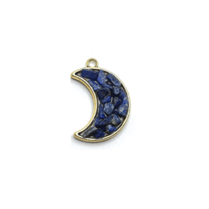 Natural Lapis Lazuli Chips Moon Shaped Inside orgone Resin Pendant