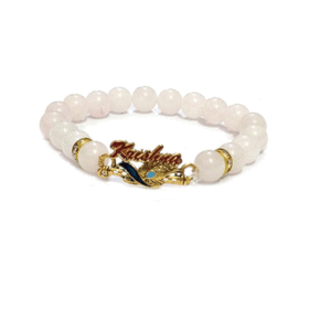Natural Rose Quartz Krishna Ji Flute And Peacock Feather Lucky Charm Crystal Bracelet
