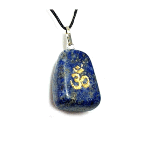 Natural Lapis Lazuli Crystal ॐ Aum Om Symbol Engraved Tumbled Shaped Pendant