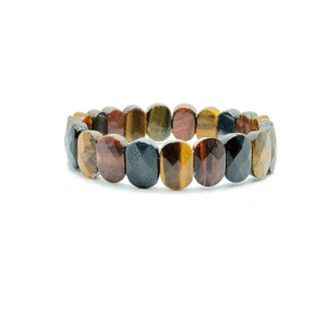 Natural Red Black and Yellow Tigers's Eye Crystal Diamond Cut Bracelet