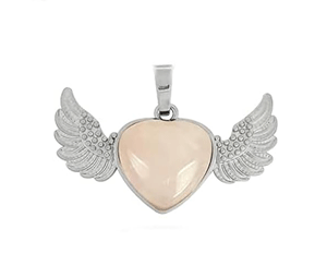 Natural Rose Quartz heart With Angel Wings Crystal Pendant