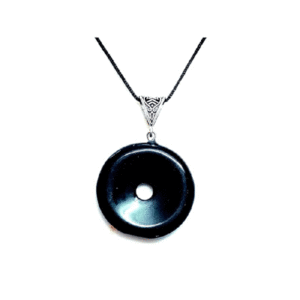 Natural Black Tourmaline Crystal Donut Shaped Lucky Charm Pendant