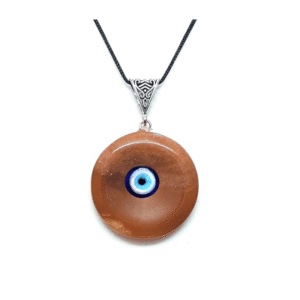 Natural Carnelian Disk Shaped Evil Eye Lucky Charm Pendant