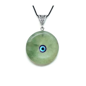 Natural Green Aventurine Disk Shaped Evil Eye Lucky Charm Pendant