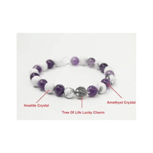 Natural Amethyst Howlite With Tree Of life Lucky Charm Crystals Bracelet