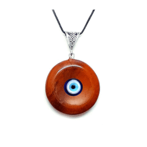 Natural Red Jasper Disk Shaped Evil Eye Lucky Charm Pendant