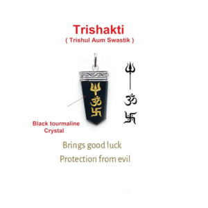 Natural Black Tourmaline Tri Shakti Aum Swastik Trishul Pendant For Men And Women