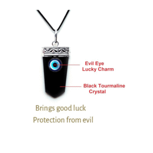 Natural Black Tourmaline And Evil Eye Pendant For Men And Women