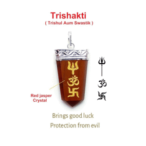 Natural Red Jasper Tri Shakti Aum Swastik Trishul Pendant For Men And Women