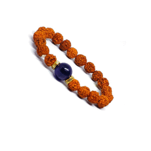 Natural Amethyst And Rudraksh Crystal Bracelet