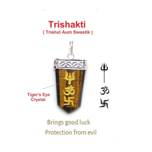 Natural Tiger Eye Tri Shakti Aum Swastik Trishul Pendant For Men And Women
