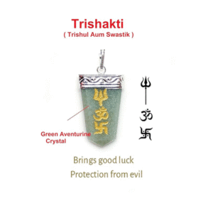 Natural Green Aventurine Tri Shakti Aum Swastik Trishul Pendant For Men And Women