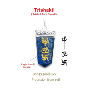 Natural Lapis Lazuli Tri Shakti Aum Swastik Trishul Pendant For Men And Women