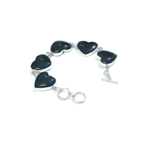 Natural Black tourmaline heart Lucky Charm Crystal Metal Bracelet