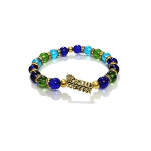 Shri Radhey Krishna Golden Plated Charm Multicolour Crystal Bracelet For Men And women