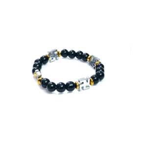 Hematite Crystal Swastik Lucky Charm Crystal Stretch Black Bracelet