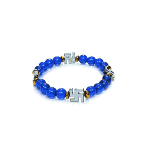 Hematite Crystal Swastik Lucky Charm Crystal Stretch D Blue Bracelet