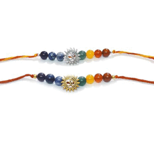 Natural CHakra Crystals With Aum Om Lucky Charm Crystal Rakhi Set Of 2