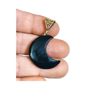 Natural Black Tourmaline Moon Symbol Shaped Crystal Pendant