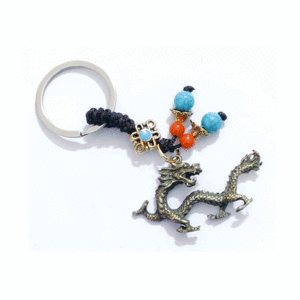 Feng Shui Tibetan Dragon With Lucky Knot Charm Crystals Key Chain Key Ring